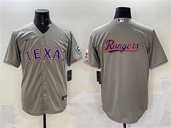 Mens Texas Rangers Team Big Logo Gray With Patch Cool Base Stitched Jersey
